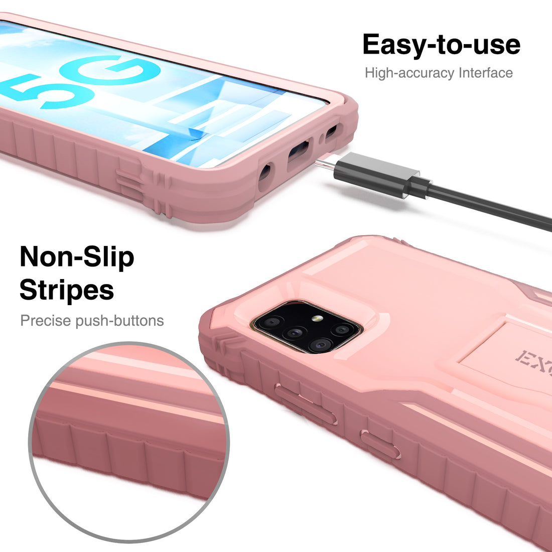 ExoGuard Samsung Galaxy A51 5G Case, Rubber Shockproof Full-Body Cover Case Built-in Screen Protector with Kickstand for Samsung A51 5G Phone 2020, NOT Fit A51 2019 or A51 5G UW