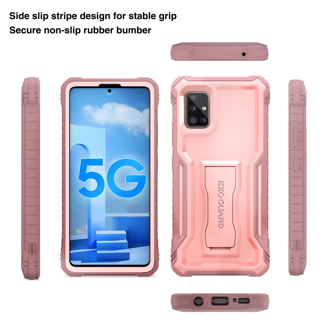 ExoGuard Samsung Galaxy A51 5G Case, Rubber Shockproof Full-Body Cover Case Built-in Screen Protector with Kickstand for Samsung A51 5G Phone 2020, NOT Fit A51 2019 or A51 5G UW