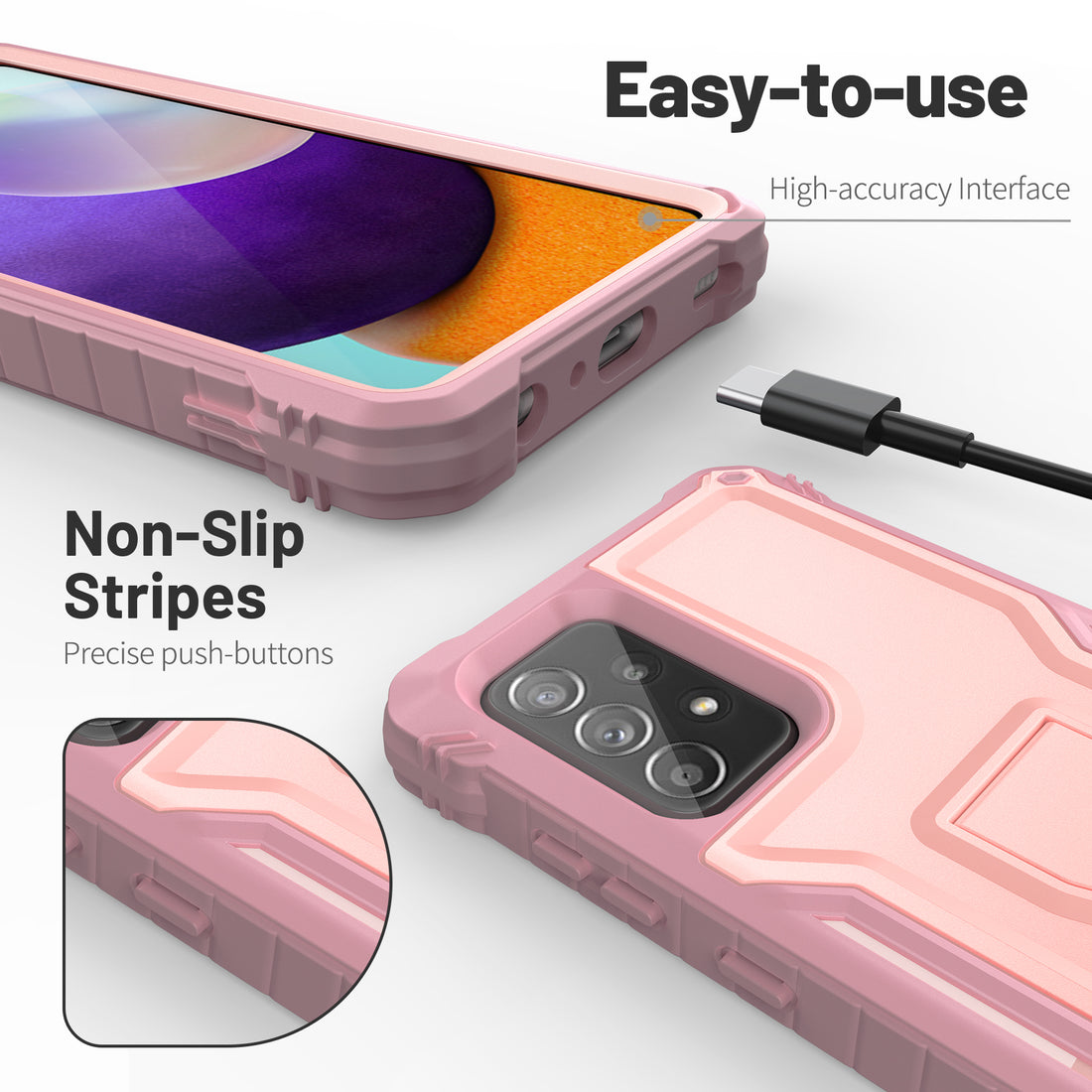 ExoGuard for Samsung Galaxy A52 Case, Rubber Shockproof Full-Body Cover Case Built-in Screen Protector and Kickstand Compatible with Samsung A52 5G Phone