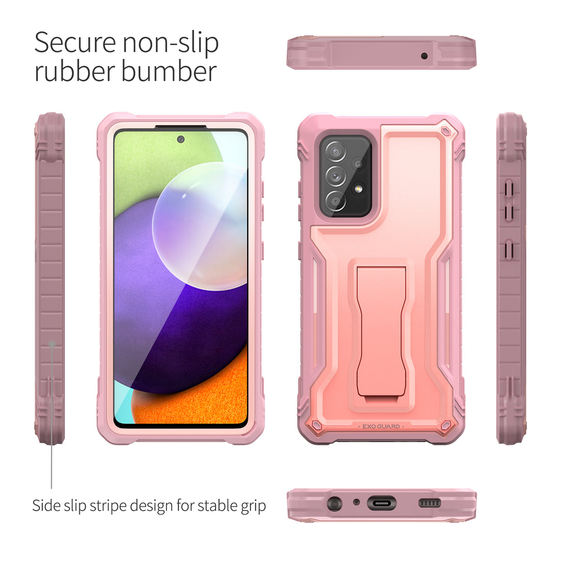 ExoGuard for Samsung Galaxy A52 Case, Rubber Shockproof Full-Body Cover Case Built-in Screen Protector and Kickstand Compatible with Samsung A52 5G Phone