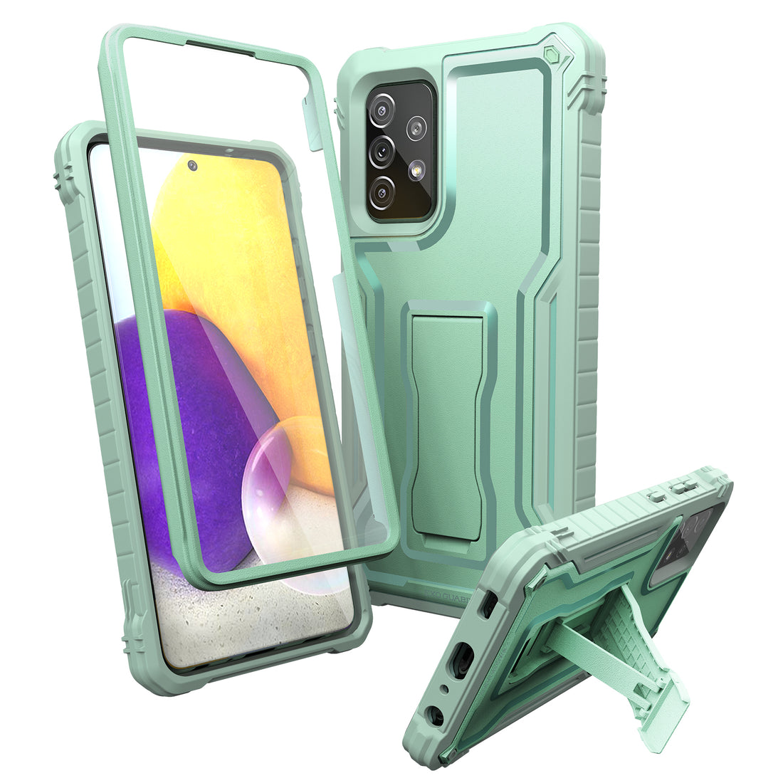ExoGuard for Samsung Galaxy A72 Case, Rubber Shockproof Full-Body Cover Case Built-in Screen Protector and Kickstand Compatible with Samsung A72 Phone