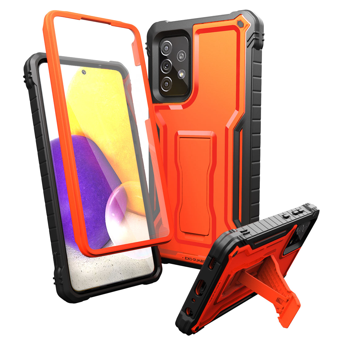 ExoGuard for Samsung Galaxy A72 Case, Rubber Shockproof Full-Body Cover Case Built-in Screen Protector and Kickstand Compatible with Samsung A72 Phone