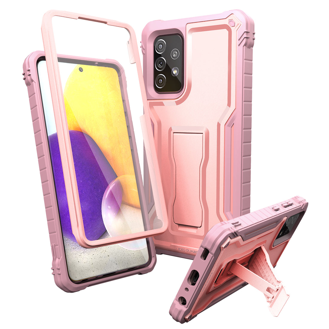 ExoGuard for Samsung Galaxy A72 Case, Rubber Shockproof Full-Body Cover Case Built-in Screen Protector and Kickstand Compatible with Samsung A72 Phone