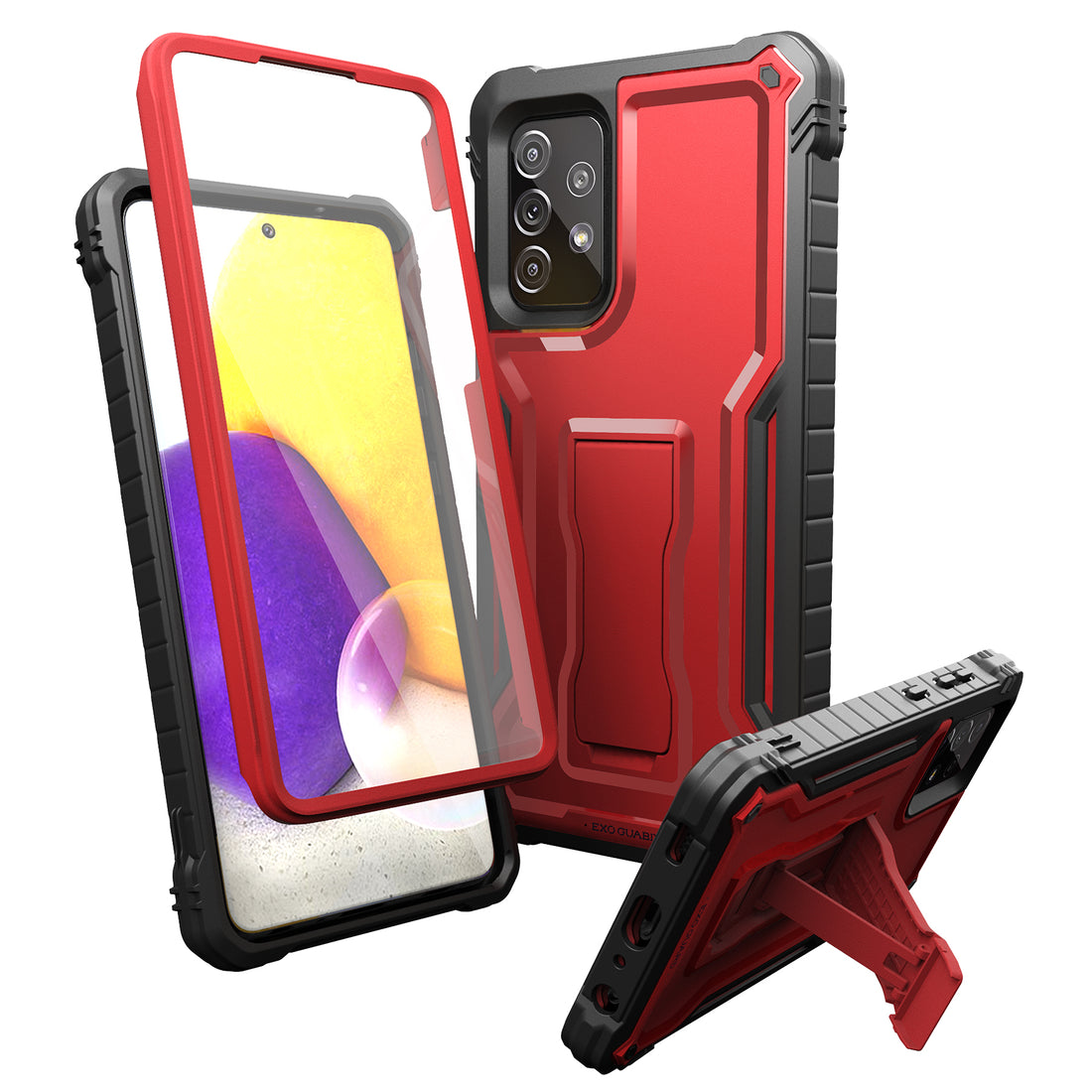 ExoGuard for Samsung Galaxy A72 Case, Rubber Shockproof Full-Body Cover Case Built-in Screen Protector and Kickstand Compatible with Samsung A72 Phone