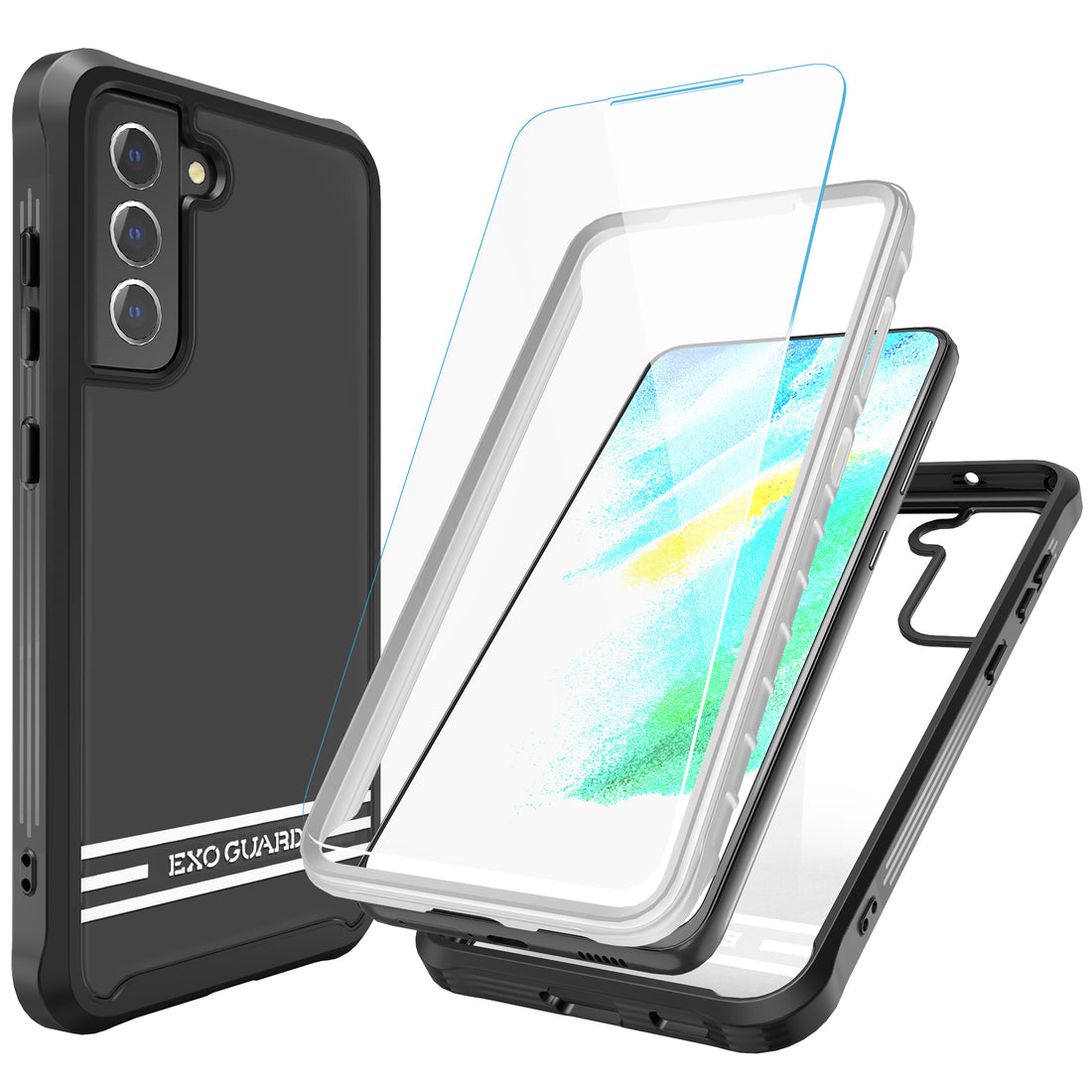 ExoGuard Samsung Galaxy S21 Series Case with Screen Protector, Dual Layer Full Body Protection Cover Clear Back (S21 Ultra Does not come with a screen protector)