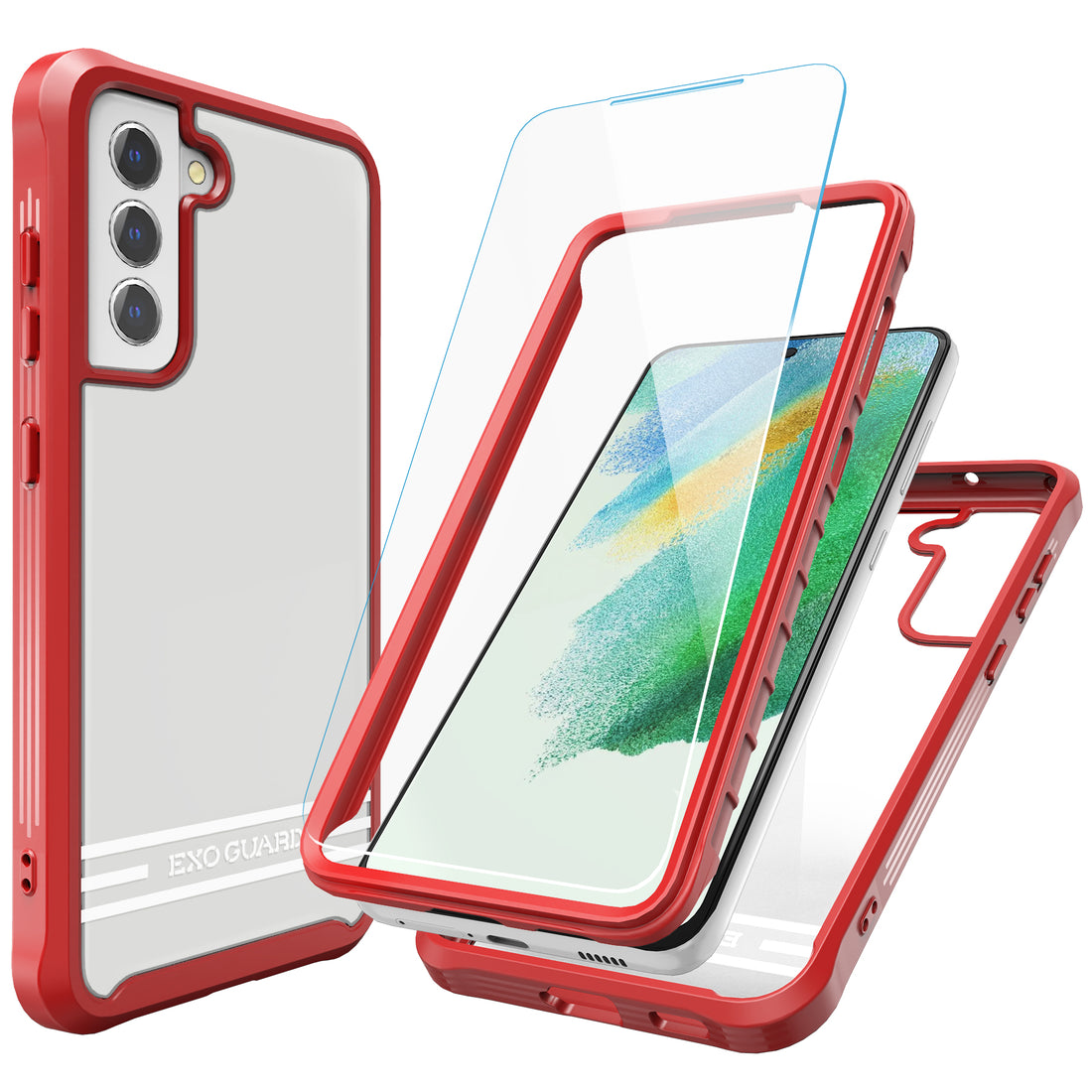 ExoGuard Samsung Galaxy S21 Series Case with Screen Protector, Dual Layer Full Body Protection Cover Clear Back (S21 Ultra Does not come with a screen protector)