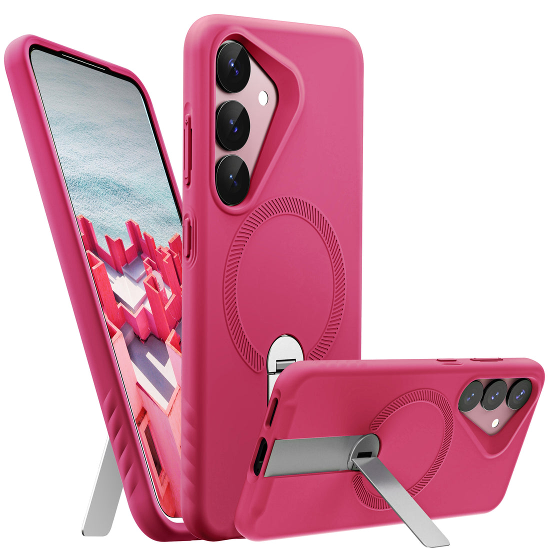 ExoGuard for Samsung Galaxy S25 Series Case, Adjustable Metal Kickstand, Soft Skin-Friendly Silicone Cover, Anti-Scratch Microfiber Lining for Samsung S25 / Samsung S25 Plus / Samsung S25 Ultra