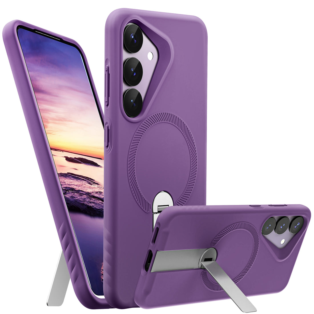 ExoGuard for Samsung Galaxy S25 Series Case, Adjustable Metal Kickstand, Soft Skin-Friendly Silicone Cover, Anti-Scratch Microfiber Lining for Samsung S25 / Samsung S25 Plus / Samsung S25 Ultra