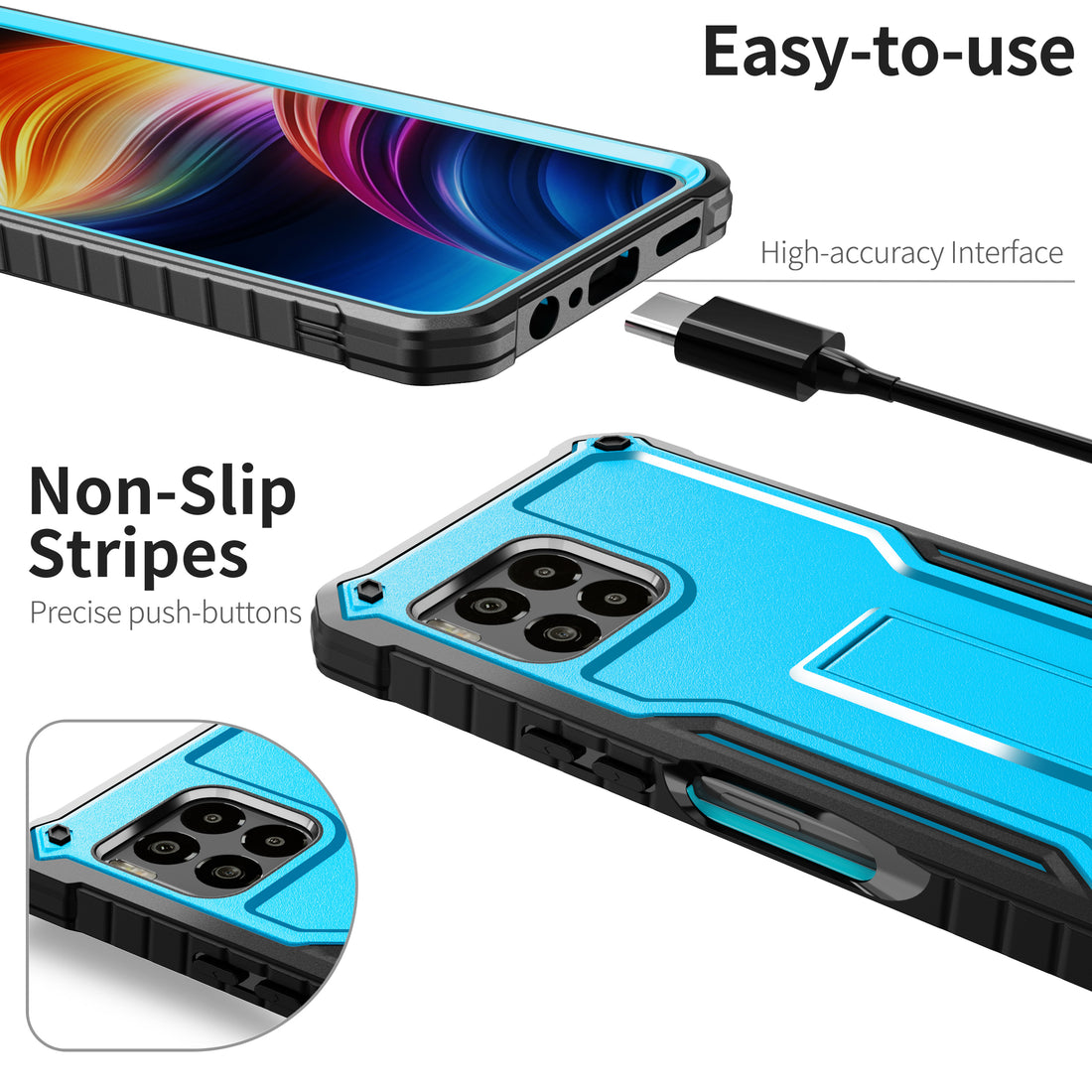 ExoGuard for T-Mobile Revvl 7 Pro 5G Case, Rubber Shockproof Full-Body Cover Case Built-in Screen Protector and Kickstand Compatible with T-Mobile Revvl 7 Pro 5G