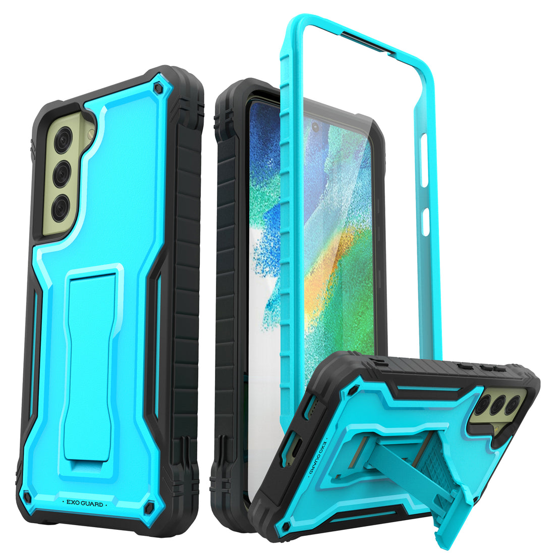 ExoGuard Samsung Galaxy S21 Series Case, Rubber Shockproof Full Body Cover Case Built-in Kickstand for Samsung S21 / Samsung S21 FE / Samsung S21 Plus / Samsung S21 Ultra