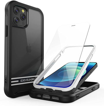 ExoGuard iPhone 12 Series Case with Screen Protector, Dual Layer Full Body Protection Cover Clear Back Phone Case for iPhone Series