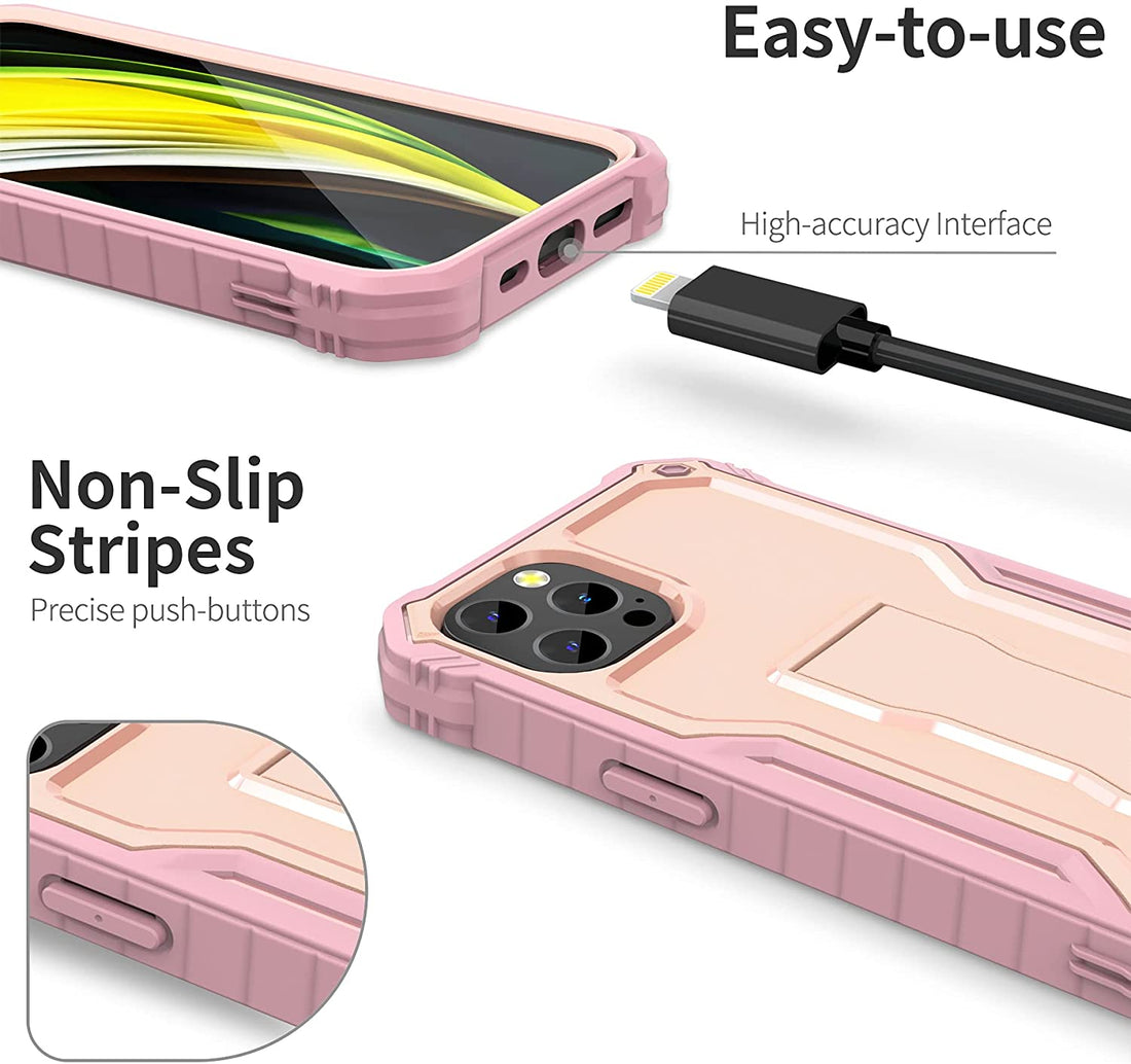 ExoGuard for iPhone 13 Series Case, Rubber Shockproof Full Body Cover Case with Tempered Glass Screen Protector Built-in Kickstand for iPhone 13/iPhone 13 Mini/iPhone 13 Pro/iPhone 13 Pro Max