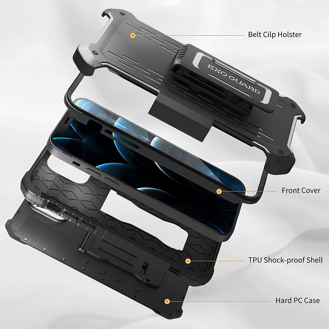 ExoGuard Belt Clip Holster for Apple iPhone 12 Series Case, Heavy Duty Belt Clip Holster and Adjustable with 360 Degree Rotation for iPhone 12/iPhone 12 Pro/iPhone 12 pro max(BLACK)
