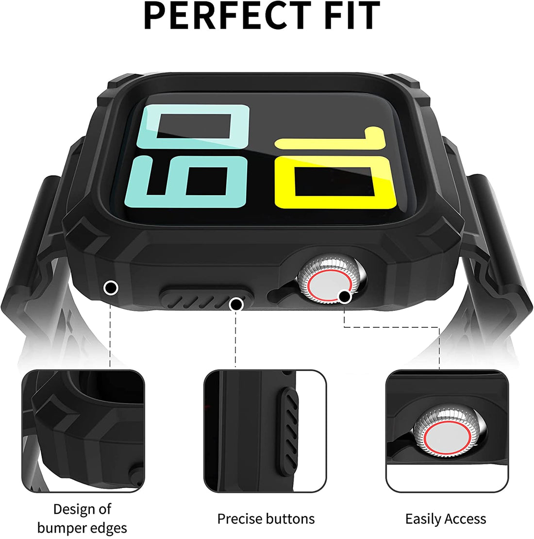 ExoGuard for Apple Watch Bands 38/40/42/44mm Series with Case, Sports Style Replacement Band Strap Shockproof with Bumper Case fits iWatch  6/5/4/3/2/1/SE