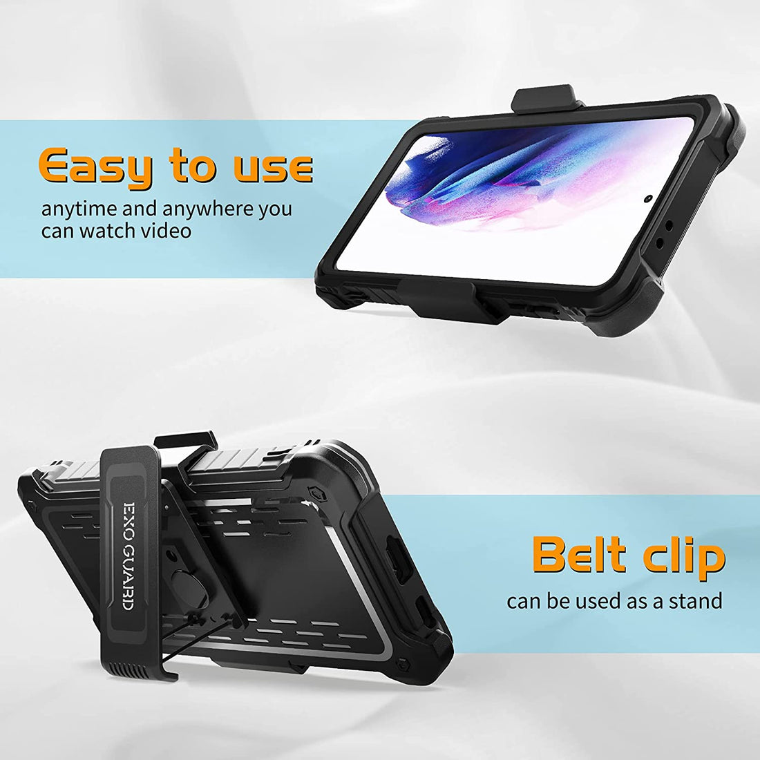 ExoGuard Belt Clip Holster and Case for Samsung Galaxy S21 Series, Heavy Duty Belt Clip Holster and Adjustable with 360 Degree Rotation, No Screen Protector (Black)