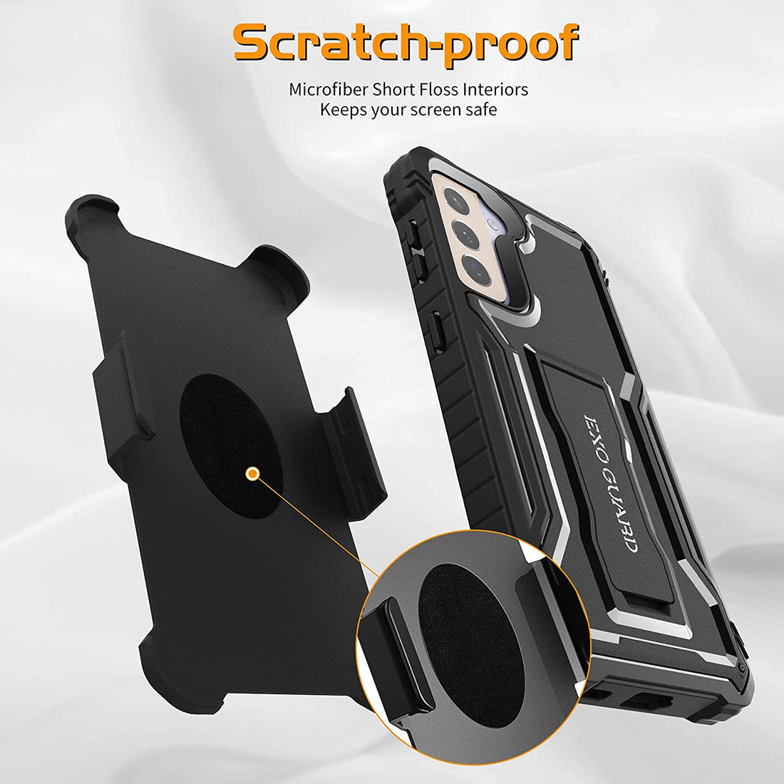 ExoGuard Belt Clip Holster and Case for Samsung Galaxy S21 Series, Heavy Duty Belt Clip Holster and Adjustable with 360 Degree Rotation, No Screen Protector (Black)