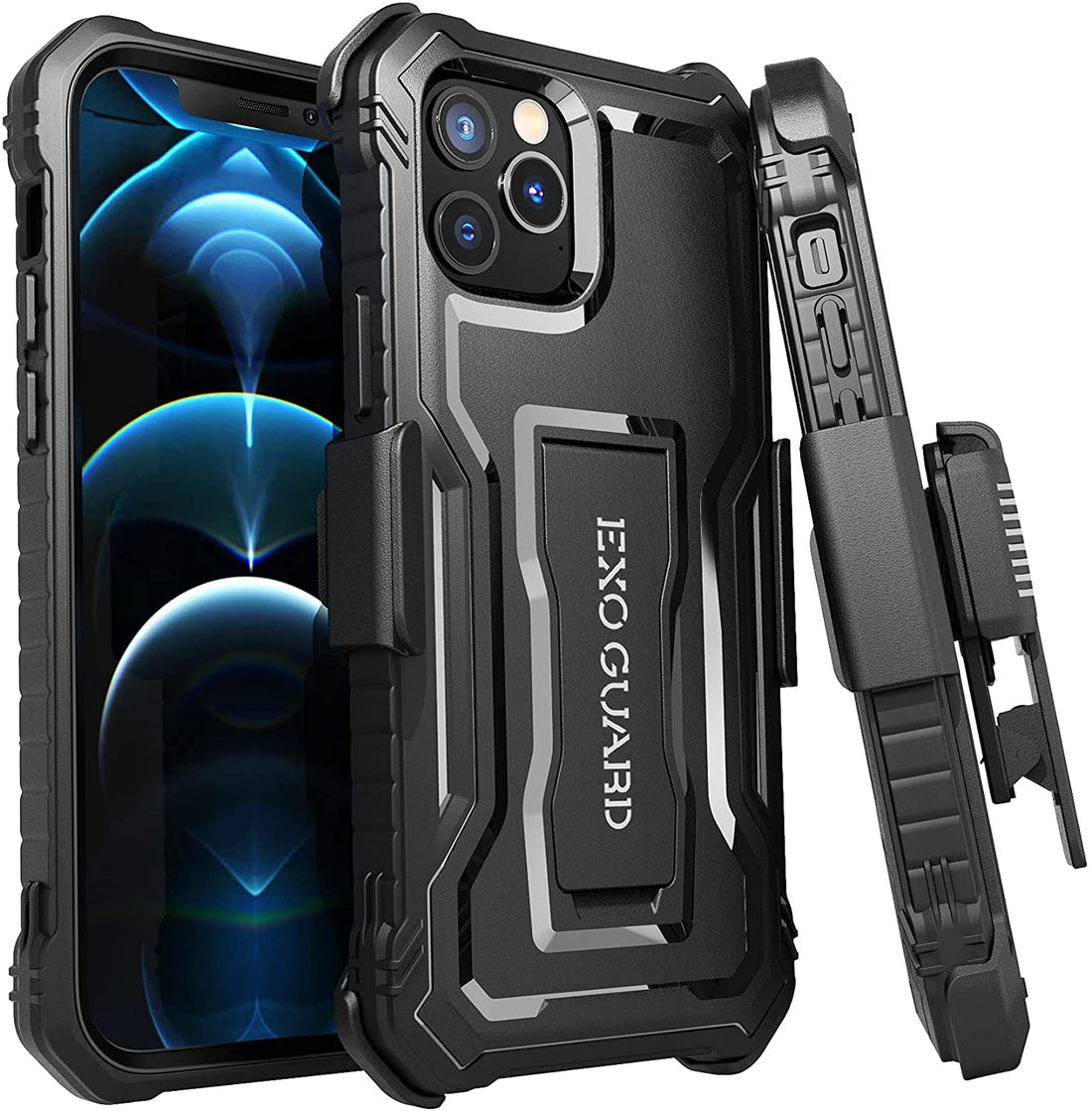 ExoGuard Belt Clip Holster for Apple iPhone 12 Series Case, Heavy Duty Belt Clip Holster and Adjustable with 360 Degree Rotation for iPhone 12/iPhone 12 Pro/iPhone 12 pro max(BLACK)