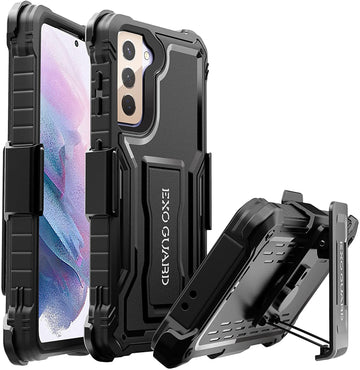 ExoGuard Belt Clip Holster and Case for Samsung Galaxy S21 Series, Heavy Duty Belt Clip Holster and Adjustable with 360 Degree Rotation, No Screen Protector (Black)