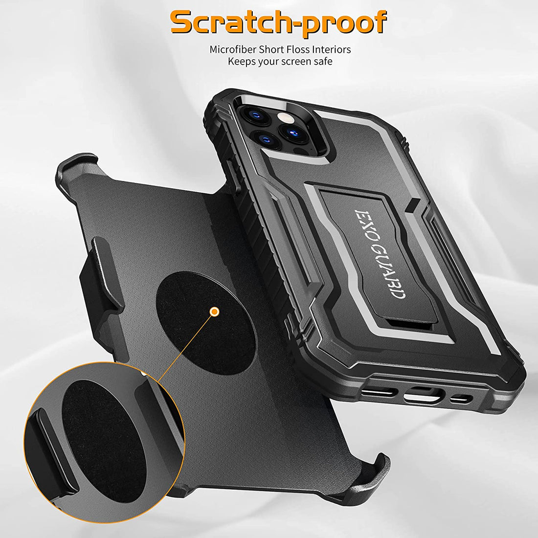 ExoGuard Belt Clip Holster for Apple iPhone 12 Series Case, Heavy Duty Belt Clip Holster and Adjustable with 360 Degree Rotation for iPhone 12/iPhone 12 Pro/iPhone 12 pro max(BLACK)