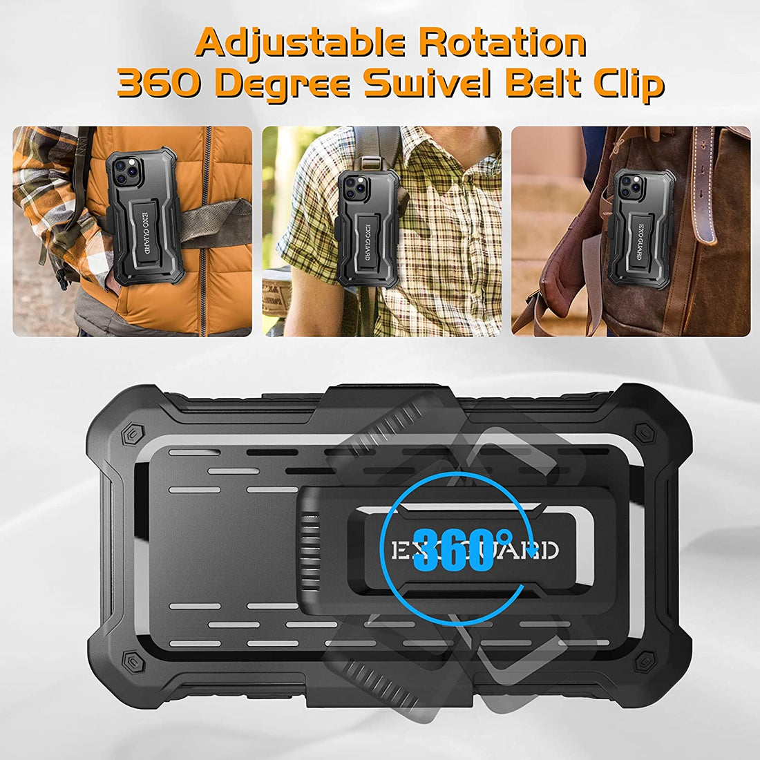 ExoGuard Belt Clip Holster for Apple iPhone 12 Series Case, Heavy Duty Belt Clip Holster and Adjustable with 360 Degree Rotation for iPhone 12/iPhone 12 Pro/iPhone 12 pro max(BLACK)