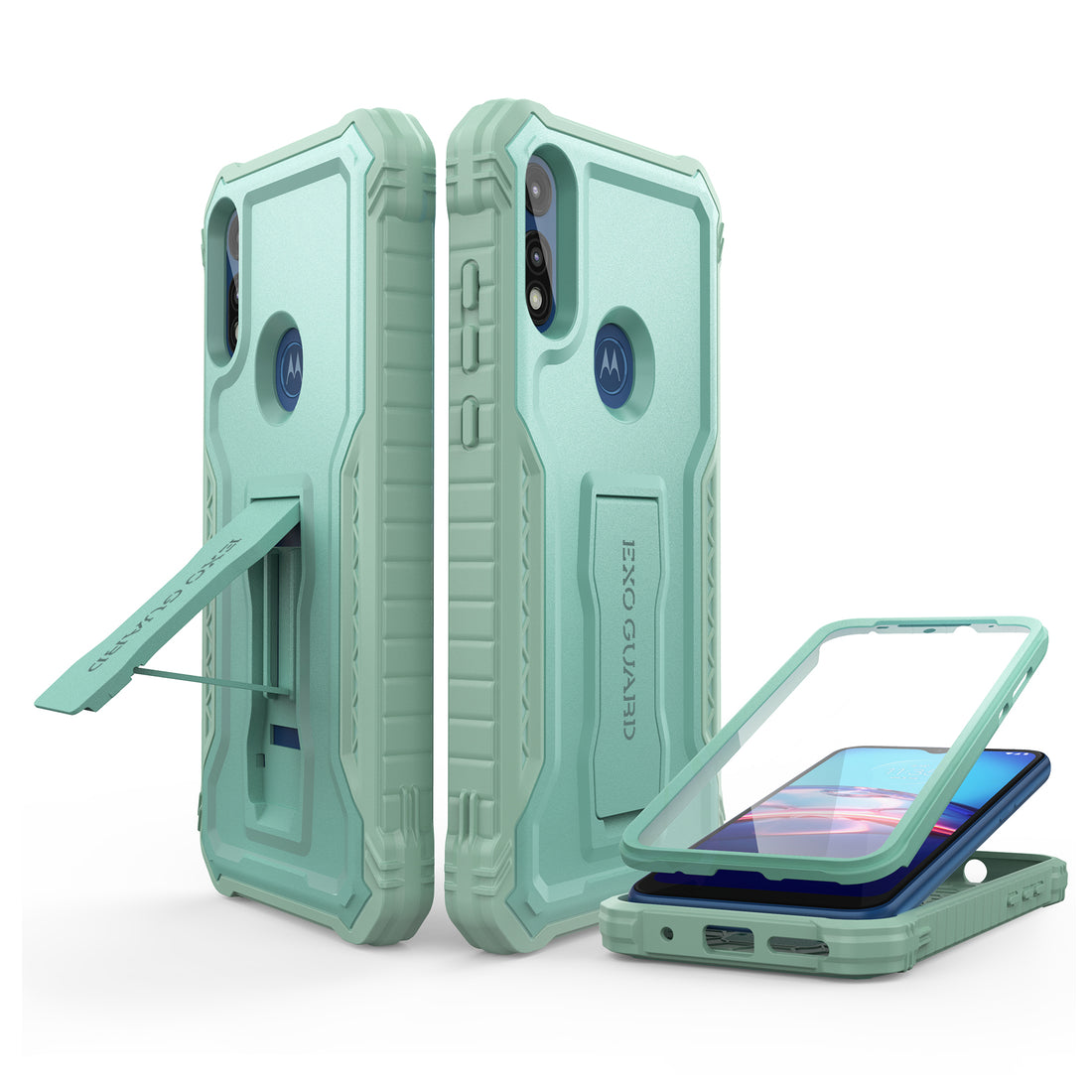 ExoGuard for Moto E Case, Rubber Shockproof Full-Body Cover Case Built-in Screen Protector and Kickstand Compatible with Moto E Phone 2020