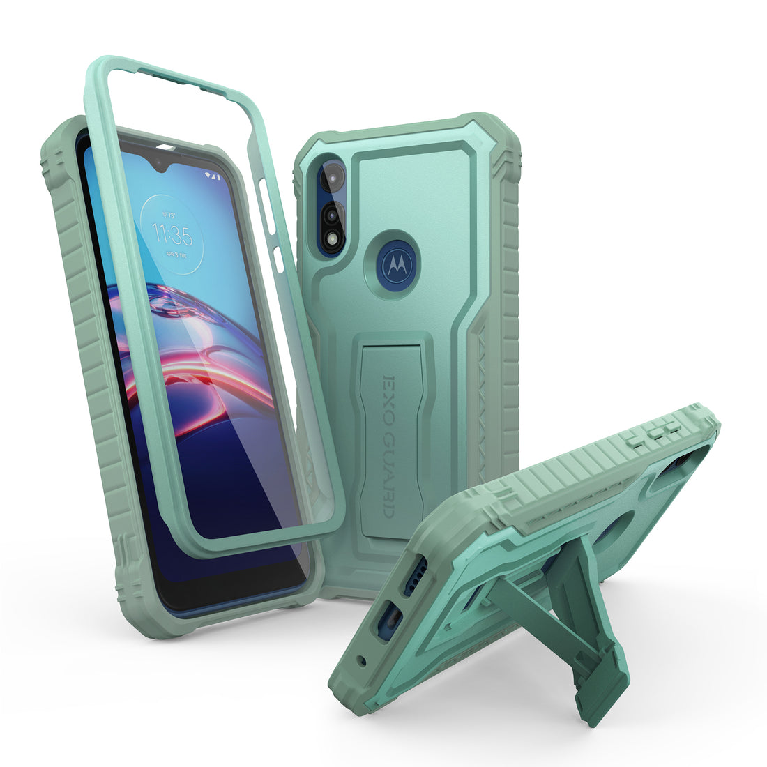 ExoGuard for Moto E Case, Rubber Shockproof Full-Body Cover Case Built-in Screen Protector and Kickstand Compatible with Moto E Phone 2020