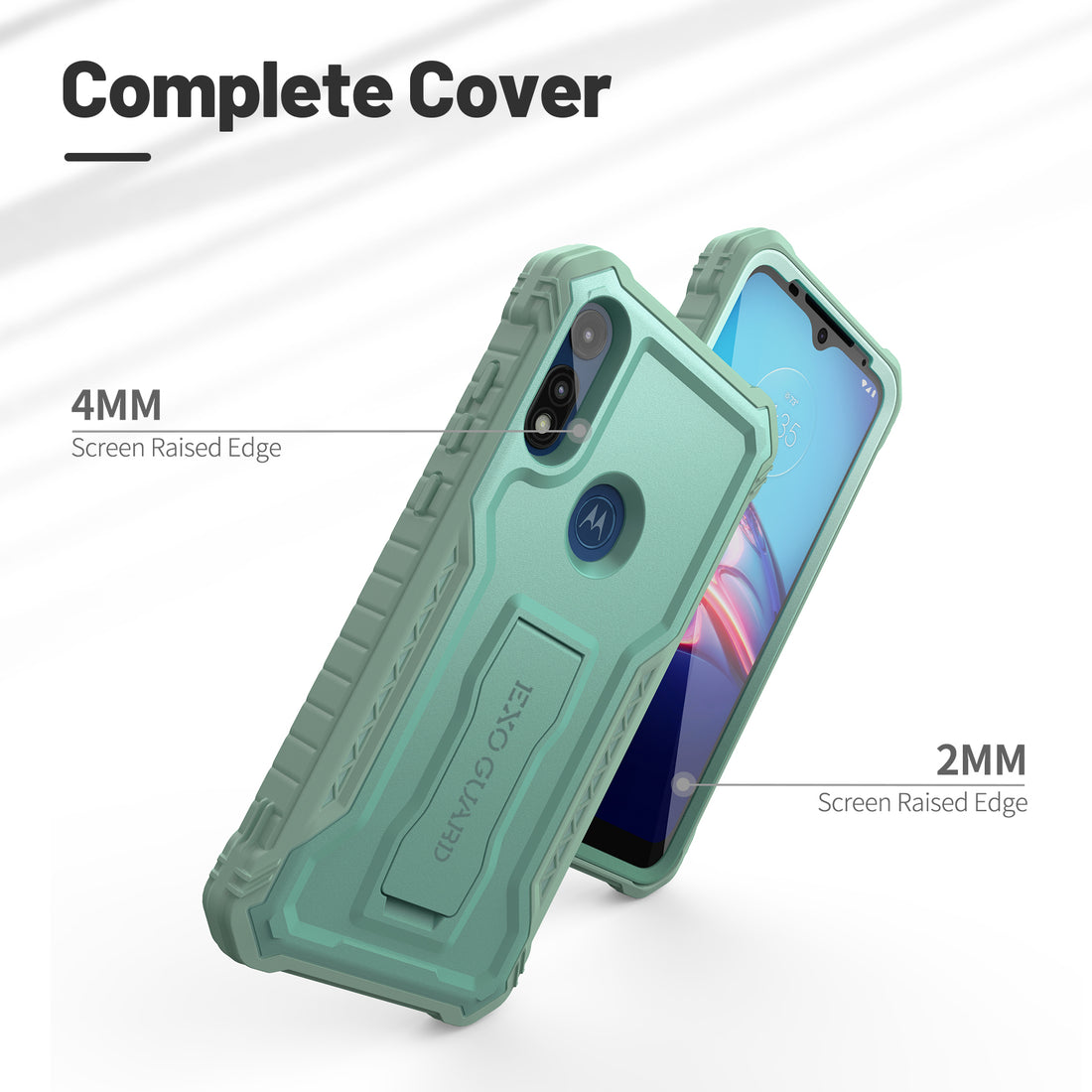 ExoGuard for Moto E Case, Rubber Shockproof Full-Body Cover Case Built-in Screen Protector and Kickstand Compatible with Moto E Phone 2020