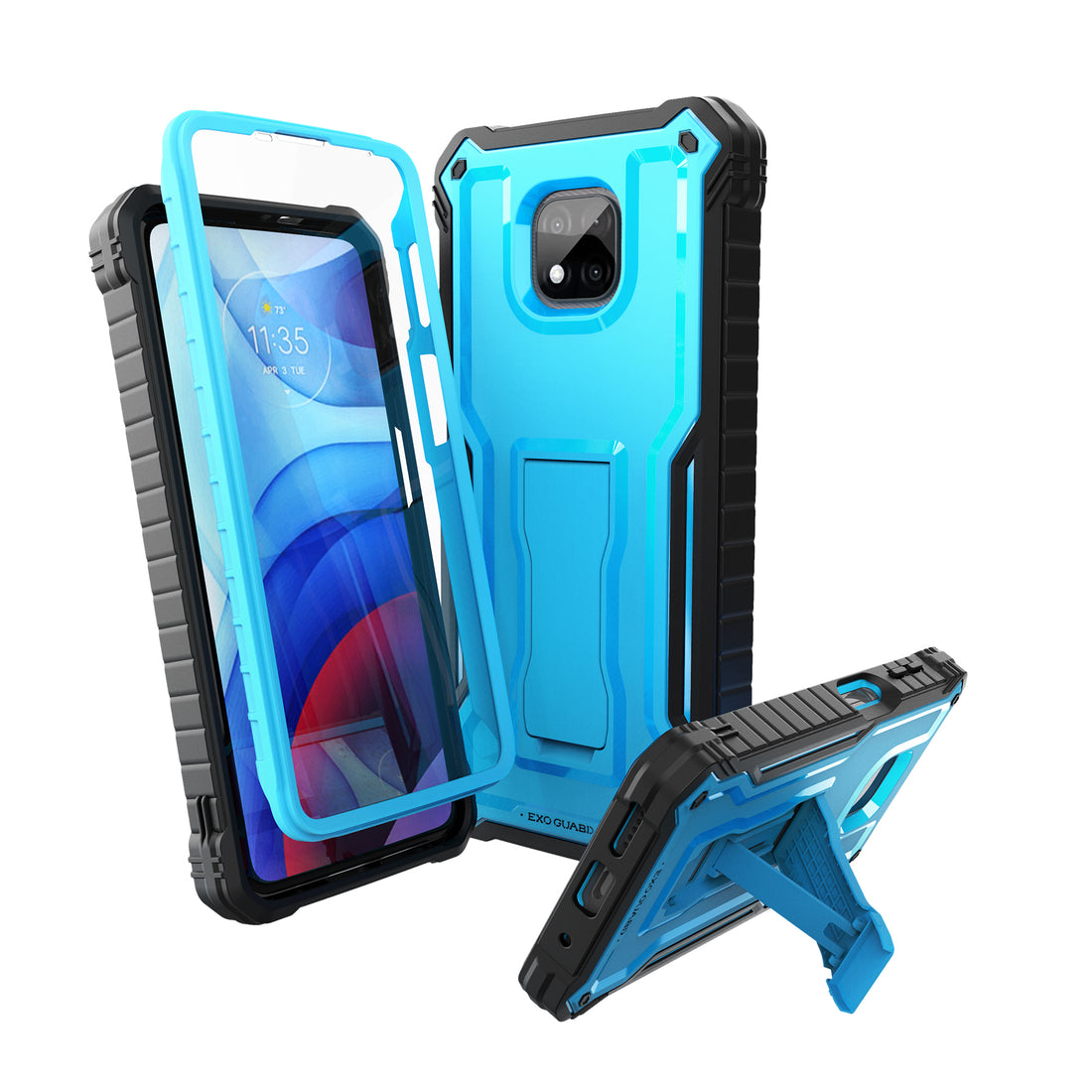 ExoGuard for Moto G Power 2021 Case, Rubber Shockproof Full-Body Cover Case Built-in Screen Protector and Kickstand