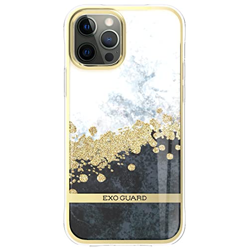 ExoGuard Case for iPhone 12, iPhone 12 Pro 6.1 inch Cover, Shockproof Scratch-Proof Full-Body Marble Protective Phone Case with Screen Protector Glass