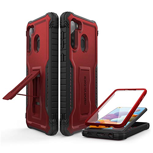 ExoGuard for Samsung Galaxy A21 Case, Rubber Shockproof Full-Body Cover Case Built-in Screen Protector and Kickstand Compatible with Samsung A21 Phone