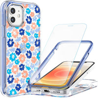 ExoGuard for iPhone 12 Case, Compatible with iPhone 12 Pro Case 6.1 Inch Comes with Tempered Glass Screen Protector,  Floral Pattern Gold Glitter Shockproof Slim Cover Clear Case