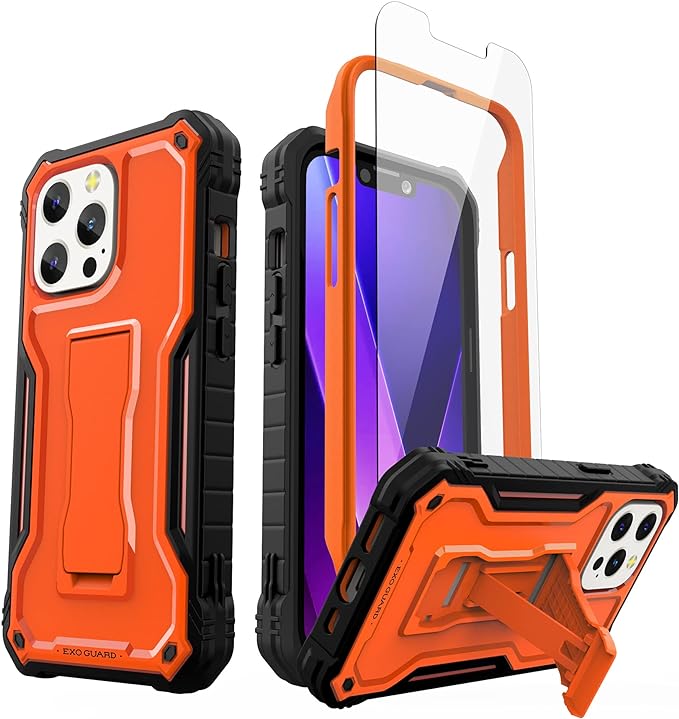 ExoGuard for iPhone 13 Series Case, Rubber Shockproof Full Body Cover Case with Tempered Glass Screen Protector Built-in Kickstand for iPhone 13/iPhone 13 Mini/iPhone 13 Pro/iPhone 13 Pro Max