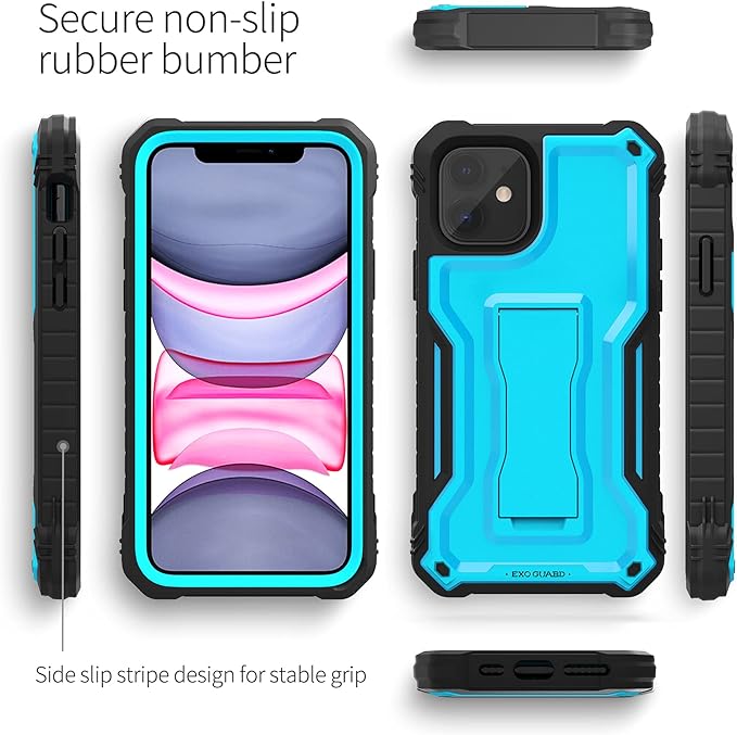 ExoGuard for iPhone 11 Series Case, Rubber Shockproof Full-Body Cover Case Built-in Screen Protector with Kickstand for iPhone 11/iPhone 11 Pro/iPhone 11 Pro Max