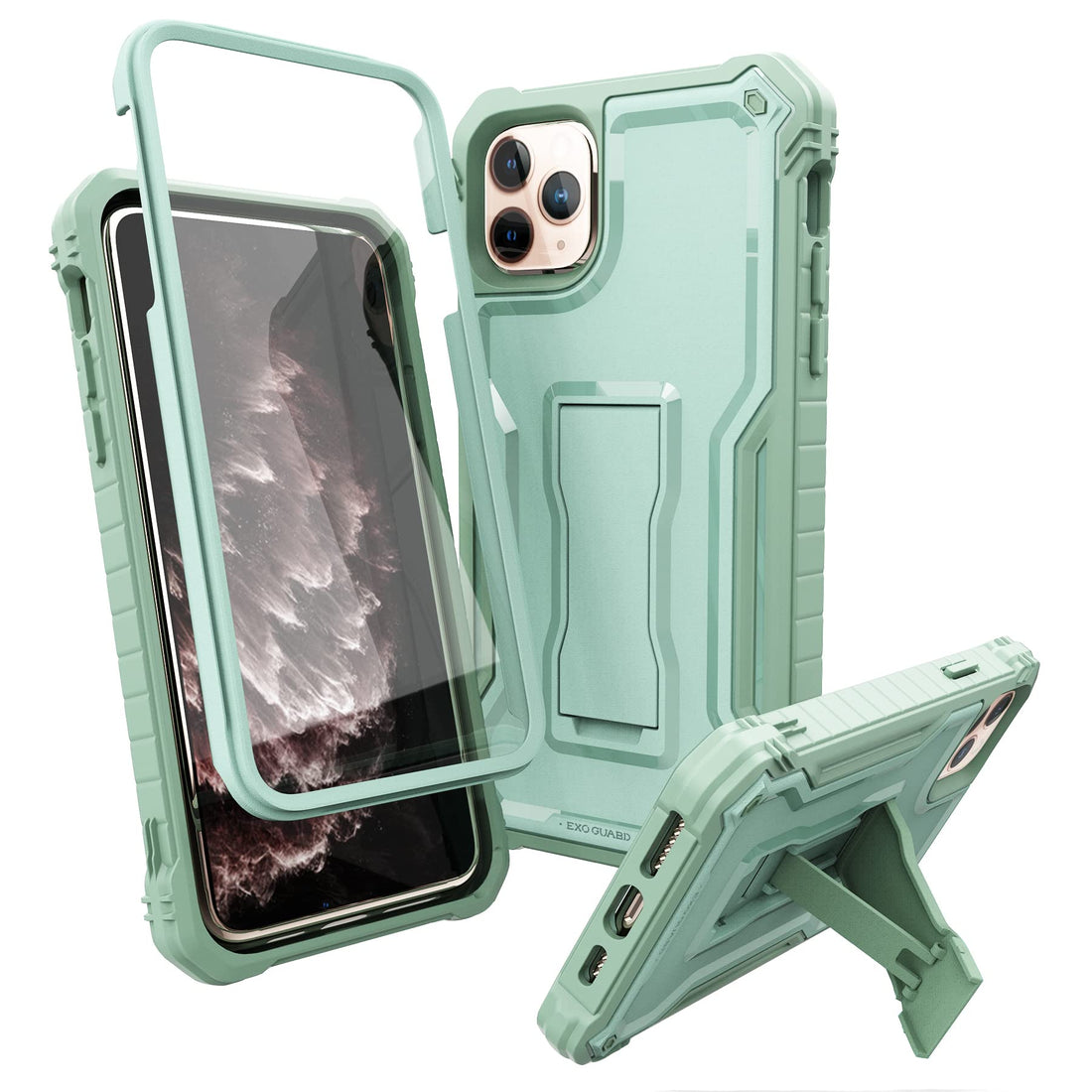 ExoGuard for iPhone 11 Series Case, Rubber Shockproof Full-Body Cover Case Built-in Screen Protector with Kickstand for iPhone 11/iPhone 11 Pro/iPhone 11 Pro Max