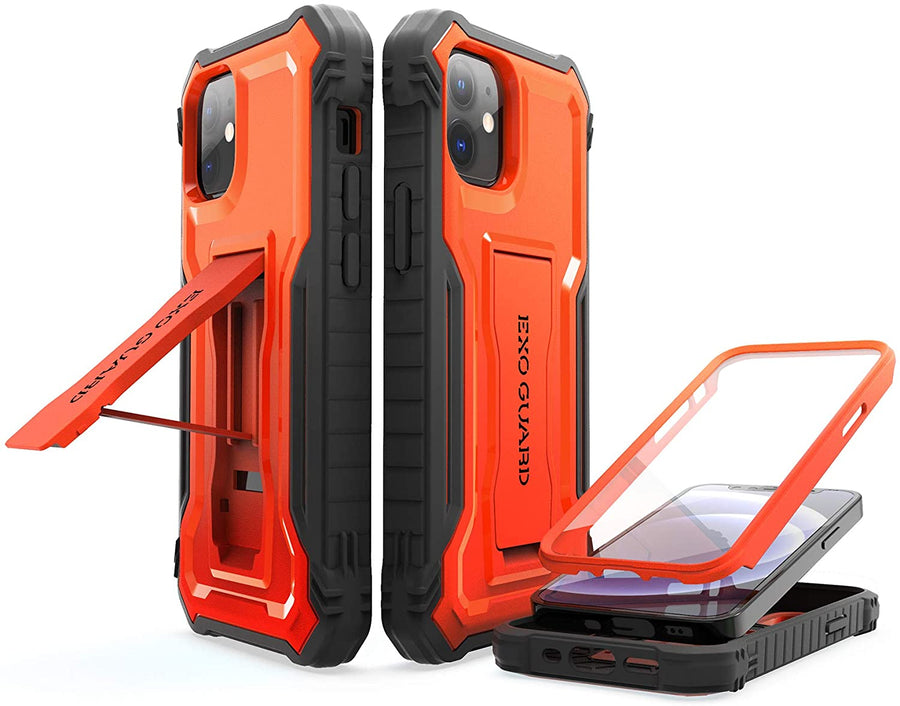 ExoGuard for iPhone 12 Series Case, Rubber Shockproof Full-Body Cover Case Built-in Screen Protector with Kickstand for iPhone 12/iPhone 12 Mini/iPhone 12 Pro/iPhone 12 Pro Max