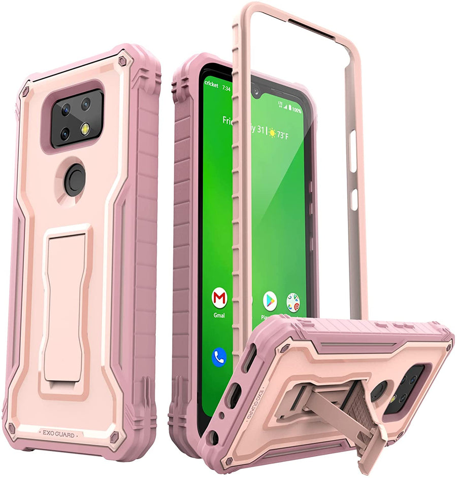 ExoGuard for Cricket Ovation 2 Case, Rubber Shockproof Full-Body Cover Case Built-in Screen Protector and Kickstand Compatible with Cricket Ovation 2 Phone