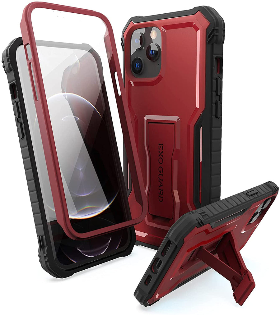 ExoGuard for iPhone 12 Series Case, Rubber Shockproof Full-Body Cover Case Built-in Screen Protector with Kickstand for iPhone 12/iPhone 12 Mini/iPhone 12 Pro/iPhone 12 Pro Max