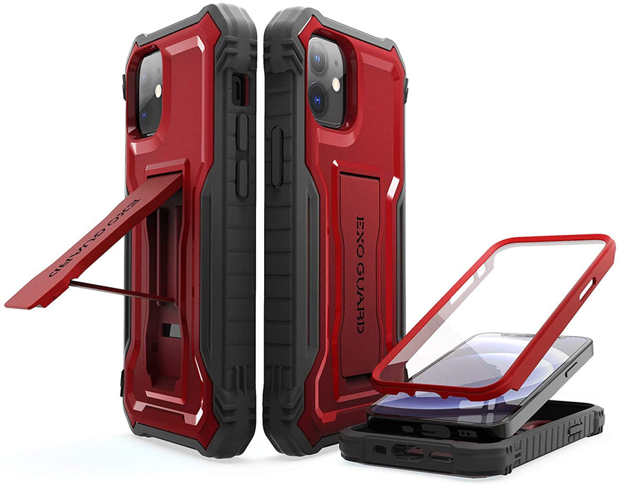 ExoGuard for iPhone 12 Series Case, Rubber Shockproof Full-Body Cover Case Built-in Screen Protector with Kickstand for iPhone 12/iPhone 12 Mini/iPhone 12 Pro/iPhone 12 Pro Max