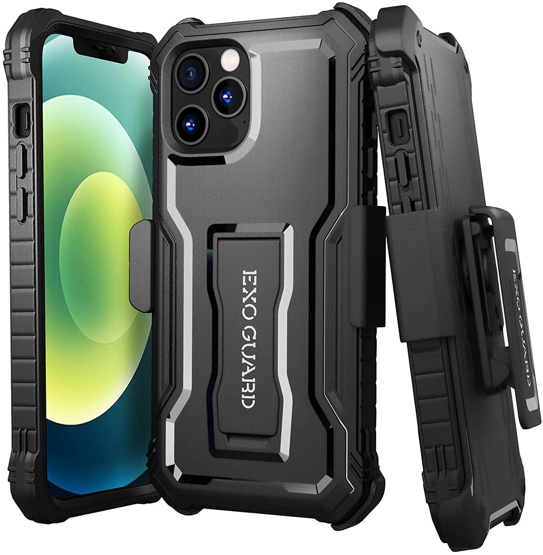 ExoGuard Belt Clip Holster for Apple iPhone 12 Series Case, Heavy Duty Belt Clip Holster and Adjustable with 360 Degree Rotation for iPhone 12/iPhone 12 Pro/iPhone 12 pro max（BLACK)