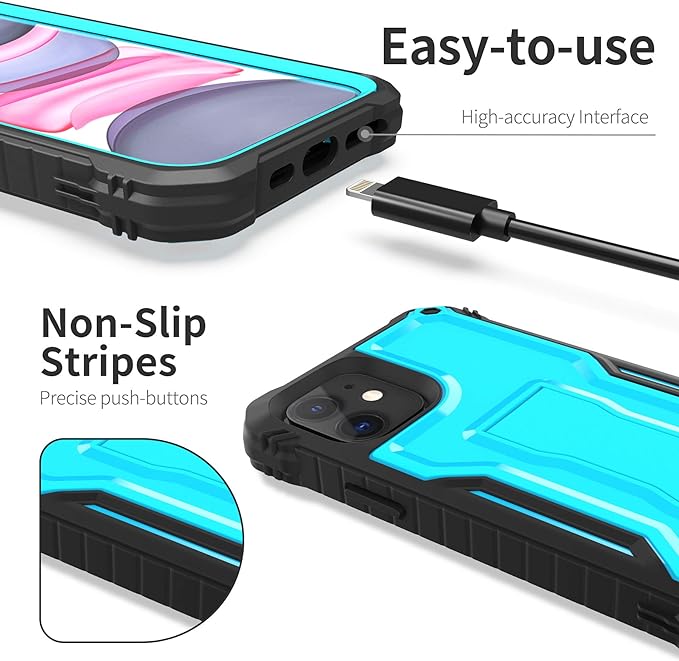 ExoGuard for iPhone 11 Series Case, Rubber Shockproof Full-Body Cover Case Built-in Screen Protector with Kickstand for iPhone 11/iPhone 11 Pro/iPhone 11 Pro Max