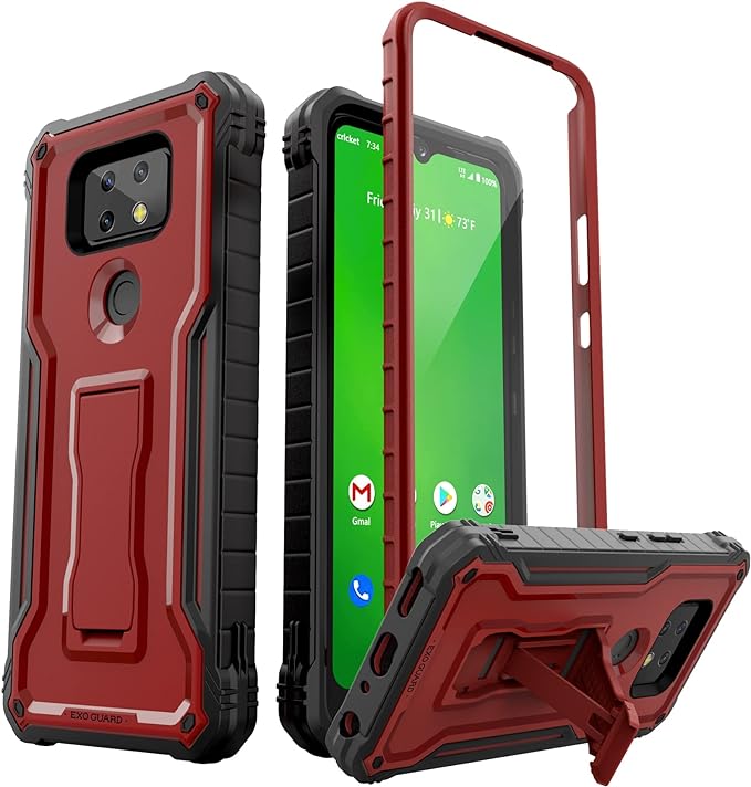 ExoGuard for Cricket Ovation 2 Case, Rubber Shockproof Full-Body Cover Case Built-in Screen Protector and Kickstand Compatible with Cricket Ovation 2 Phone