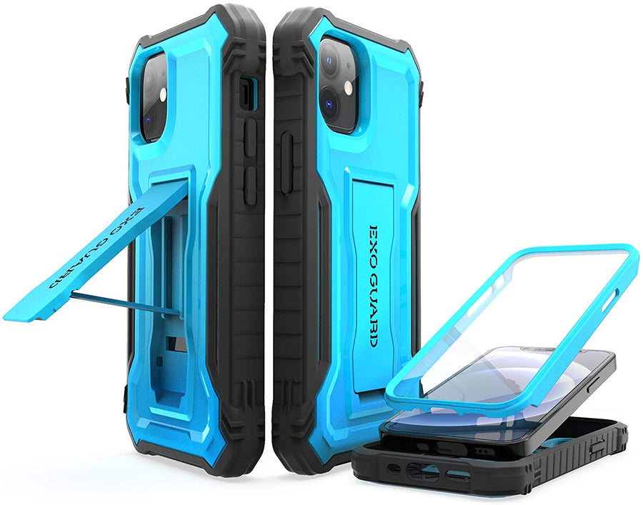 ExoGuard for iPhone 12 Series Case, Rubber Shockproof Full-Body Cover Case Built-in Screen Protector with Kickstand for iPhone 12/iPhone 12 Mini/iPhone 12 Pro/iPhone 12 Pro Max