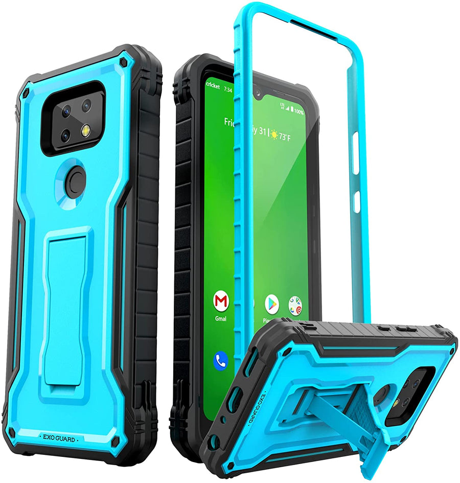 ExoGuard for Cricket Ovation 2 Case, Rubber Shockproof Full-Body Cover Case Built-in Screen Protector and Kickstand Compatible with Cricket Ovation 2 Phone