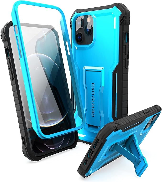 ExoGuard for iPhone 12 Series Case, Rubber Shockproof Full-Body Cover Case Built-in Screen Protector with Kickstand for iPhone 12/iPhone 12 Mini/iPhone 12 Pro/iPhone 12 Pro Max