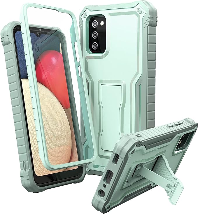 ExoGuard for Samsung Galaxy A02S Case, Rubber Shockproof Full-Body Cover Case Built-in Screen Protector and Kickstand Compatible with Samsung A02S Phone