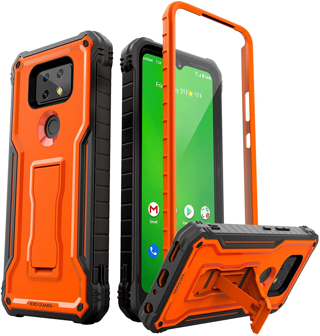 ExoGuard for Cricket Ovation 2 Case, Rubber Shockproof Full-Body Cover Case Built-in Screen Protector and Kickstand Compatible with Cricket Ovation 2 Phone