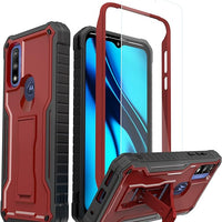 ExoGuard for Moto G Pure Case, Rubber Shockproof Full-Body Cover Case with Tempered Glass Screen Protector Built-in Kickstand