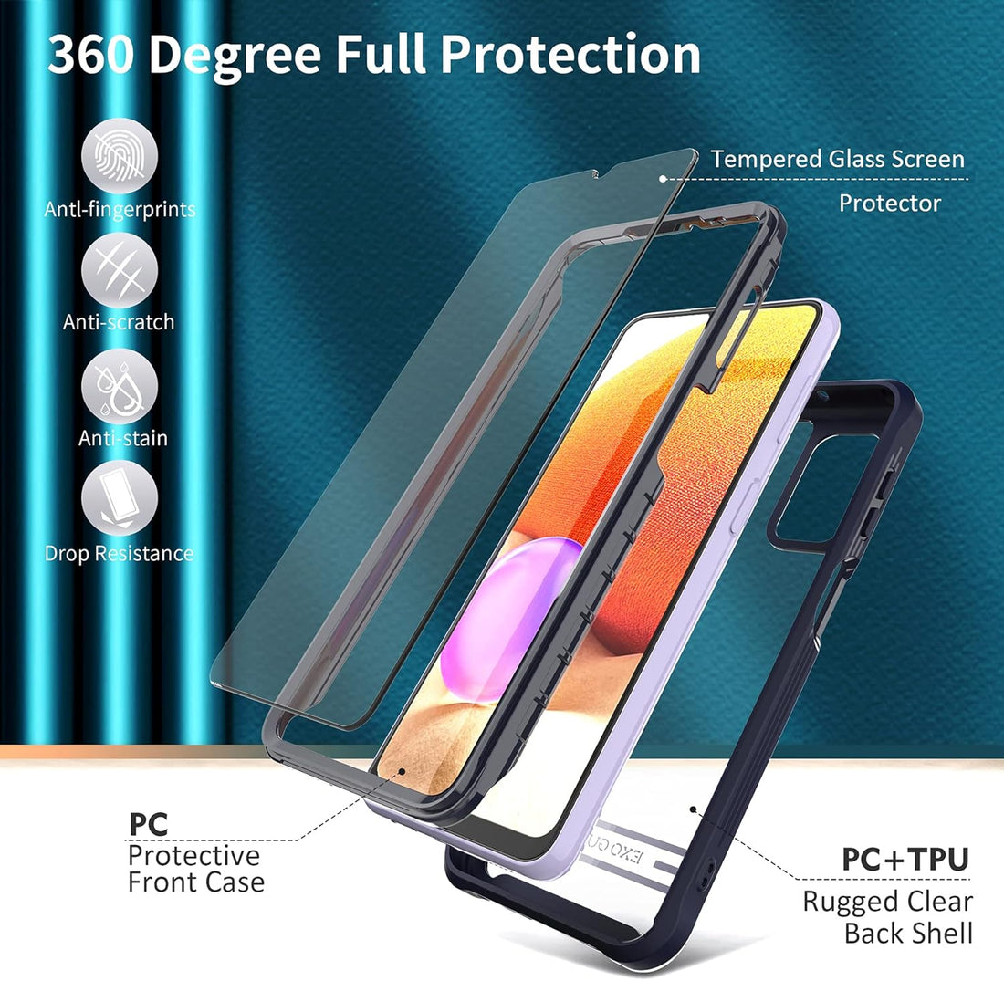 ExoGuard for Samsung Galaxy A32 5G Case with Screen Protector, Dual Layer Full Body Protection Cover Clear Back Phone Case for Samsung A32 5G (Blue)