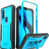 ExoGuard for Moto G Pure Case, Rubber Shockproof Full-Body Cover Case with Tempered Glass Screen Protector Built-in Kickstand