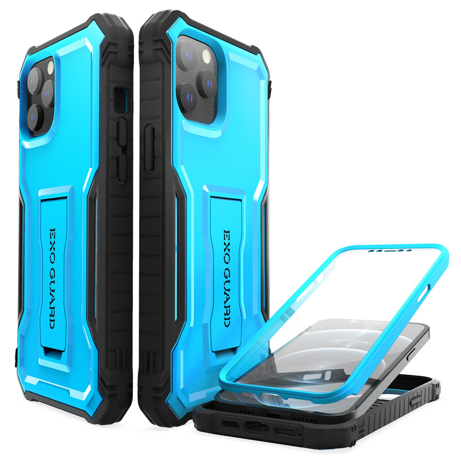 ExoGuard for iPhone 12 Series Case, Rubber Shockproof Full-Body Cover Case Built-in Screen Protector with Kickstand for iPhone 12/iPhone 12 Mini/iPhone 12 Pro/iPhone 12 Pro Max